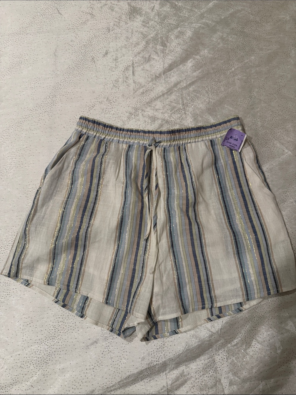 The line of style Women’s Striped Tie-Waist Shorts in Light Blue and Cream sizeL